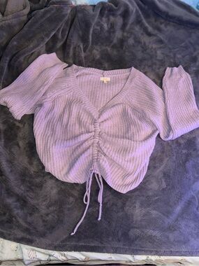Ruched Drawstring Crop Top in Lilac - V‑Neck Knit